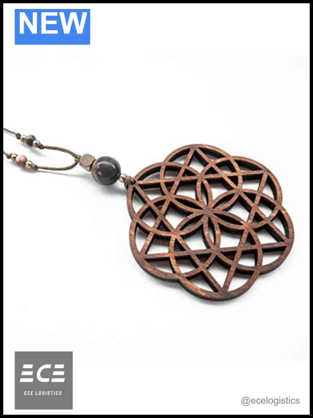 Handmade Boho Wood Pendant Necklace Seed of Life Sacred Geometry Macrame